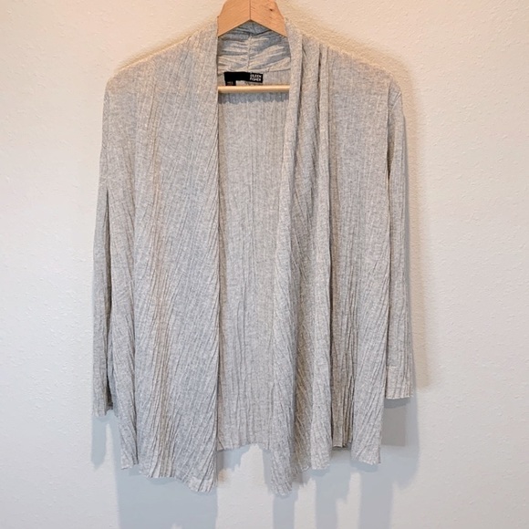 Eileen Fisher Pressed Crinkle Simple Cardigan Open Front Draped Grey Size Medium - Picture 2 of 6